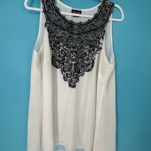 City Chic Black Lace Overlay White Blouse